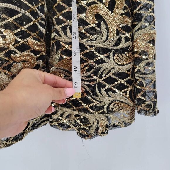 L'ATISTE Gold Metallic Sequin Halter Side Slit Maxi Dress Small - Picture 11 of 13